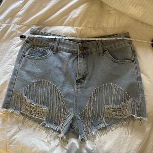 Crystal fringe denim short and GWP!